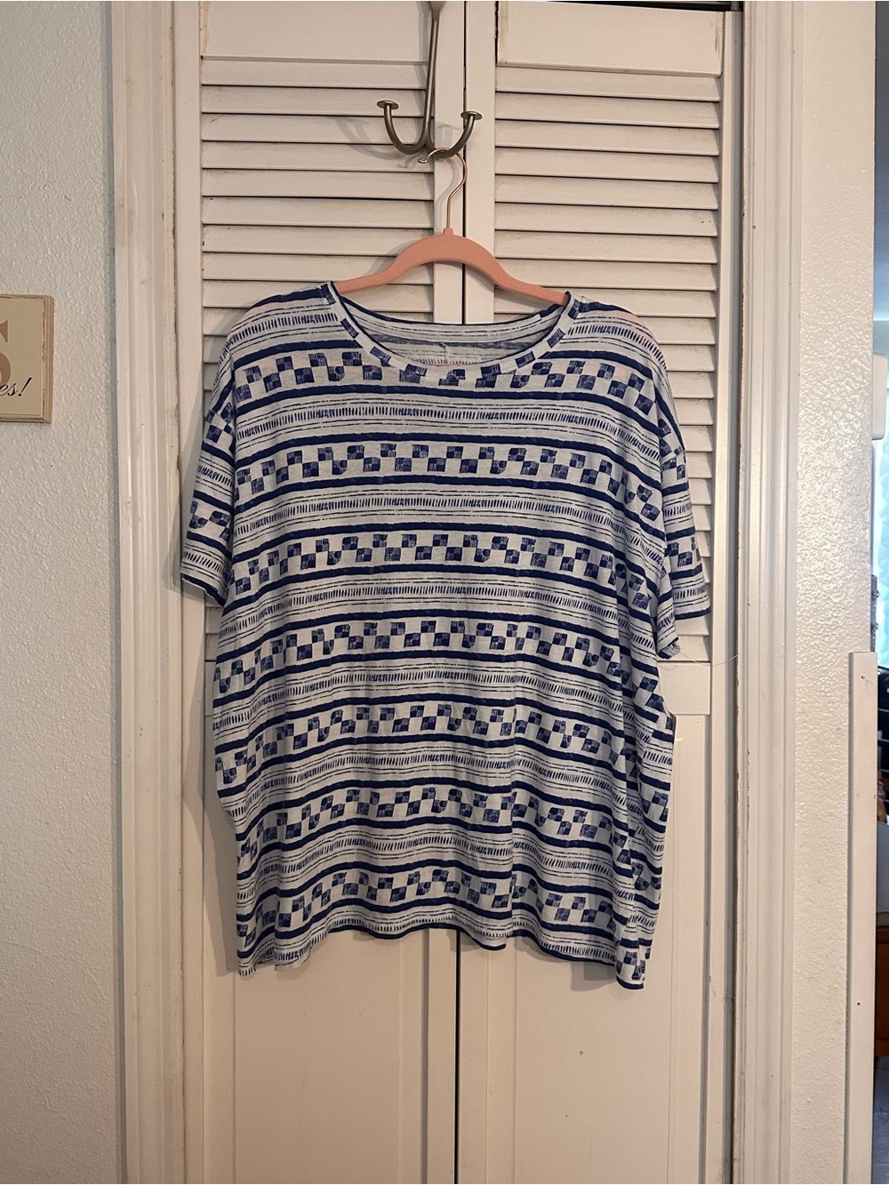 We The Free Blue and White Striped Geometric Tee
